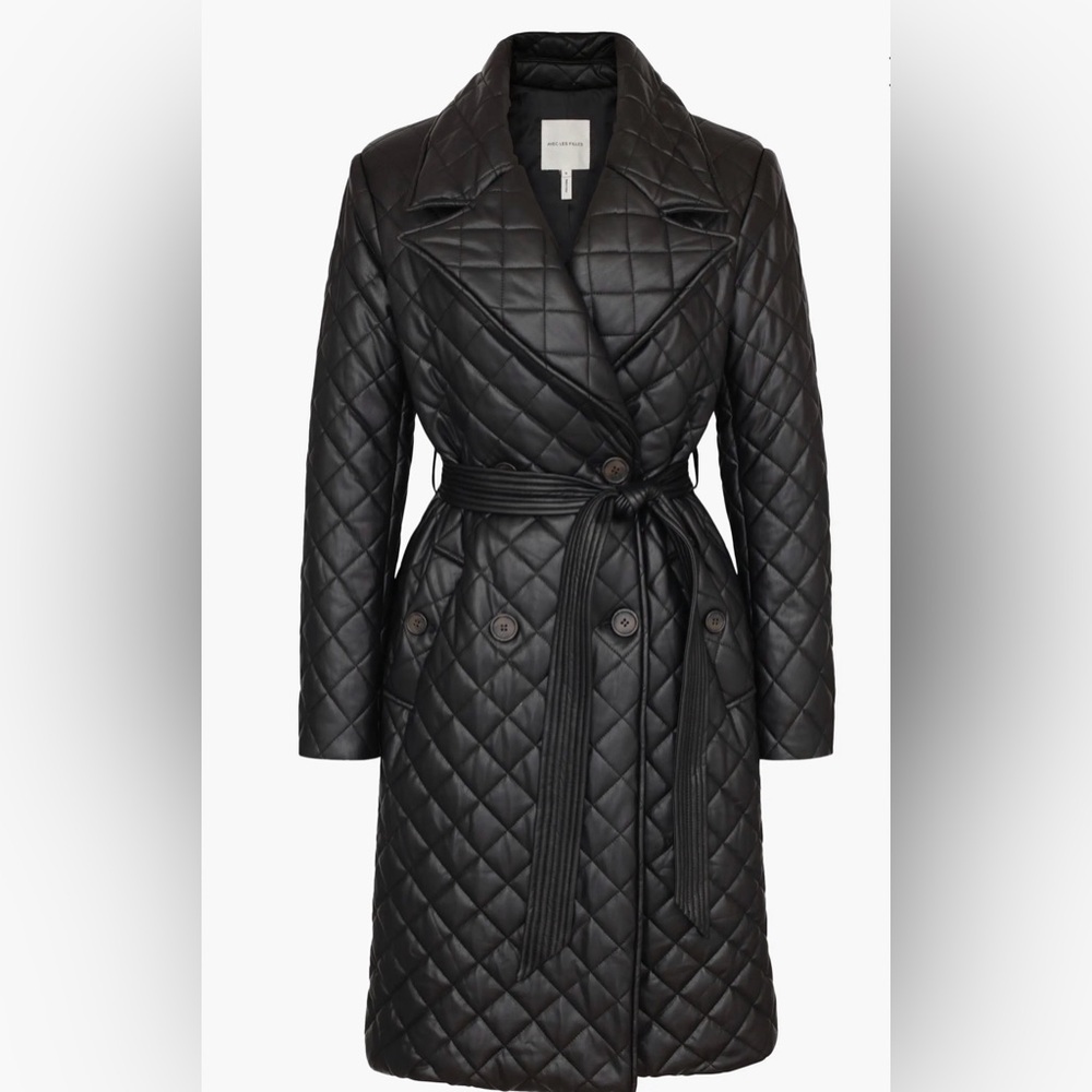 Avec Les Filles Faux Leather Quilted Trench Coat NWOT